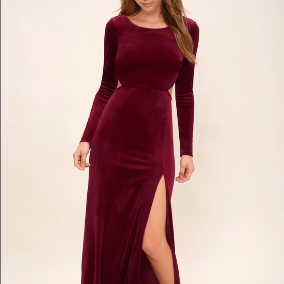 maroon velvet maxi dress